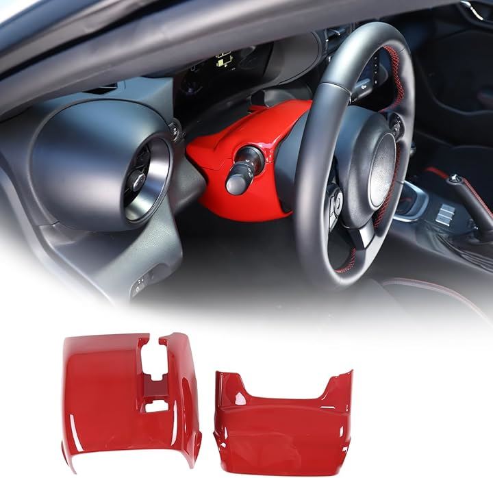 トヨタ GR86 ZN8 スバル BRZ ZD8 2022 2023に対応 ハンドルカバー ステアリングホイールカバー インテリアパネル 保護カバー ステアリングパネル 赤 (レッド)