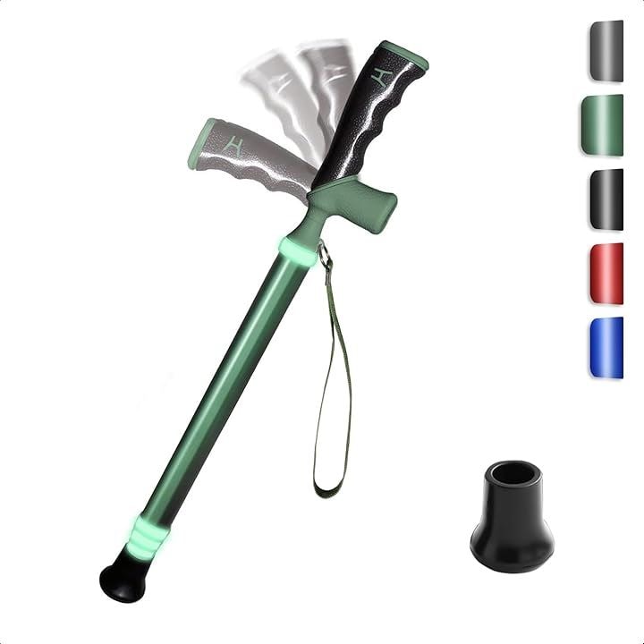 杖 伸縮式 ステッキ 軽量 折りたたみ式 蛍光ライト付き 夜間安全設計 3段階高さ調節 滑り止めグリップ 多機能トレッキングポール 歩行支援 介護・登山・ハイキング用(グリーン)