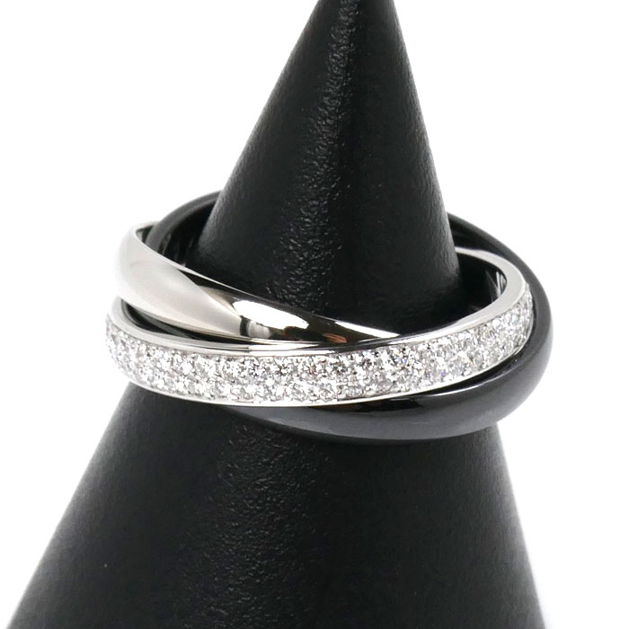 CARTIER カルティエ K18WG/Pt950/CE トリニティ パヴェ ダイヤ リング・指輪 ダイヤモンド 11号 51 5.8g レディース 中古 美品