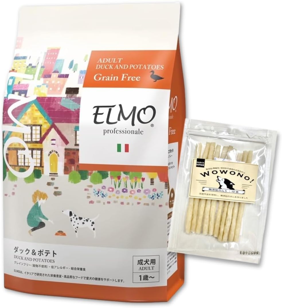 エルモ プロフェッショナーレ ダック&ポテト 成犬用 (1歳) 3kg ＆ Wowono！無添加デンタルスティック10本×1袋 セット 犬 ドッグフード ドライ フード