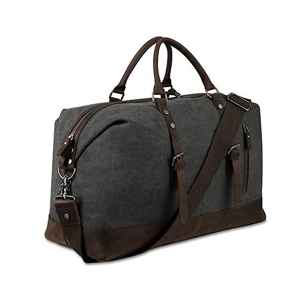 正規品販売！ Canvas 並行輸入 Grey) (Dark Tote Weekender Women and Men for Leather Genuine Duffel Travel Bag Overnight 旅行バッグ