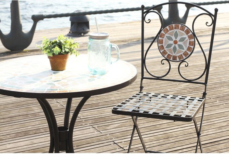 ガーデンチェアー おしゃれ 2脚セット モザイク柄 花柄 幅39.5×奥行51.5×高さ88cm