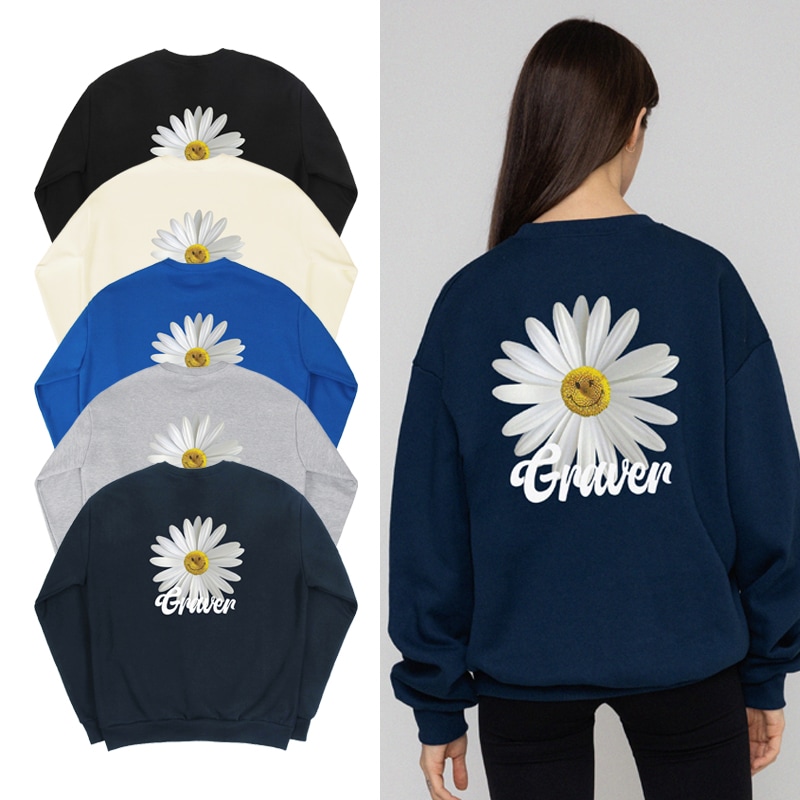 [UNISEX] Back Daisy Flower Smile Sweatshirt_5color
