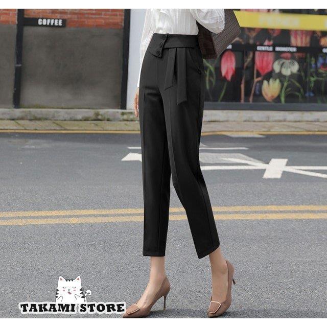 テーパードパンツ レディース ボトムス 春夏 センタープレスパンツ クロップドパンツ ウエストマーク ハイウエストパンツ 大きいサイズ 黒 春 夏 きれいめ