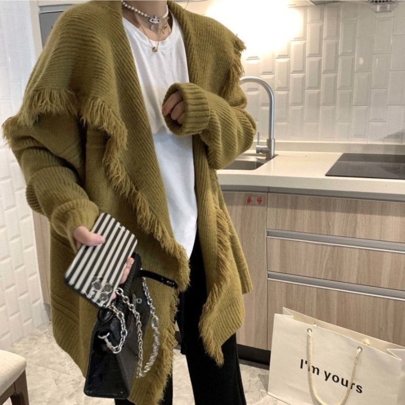 ファッション大きなニットカーディガンデザインローエッジレイジースタイルセータージャケット女性のための23スタイルルーズ