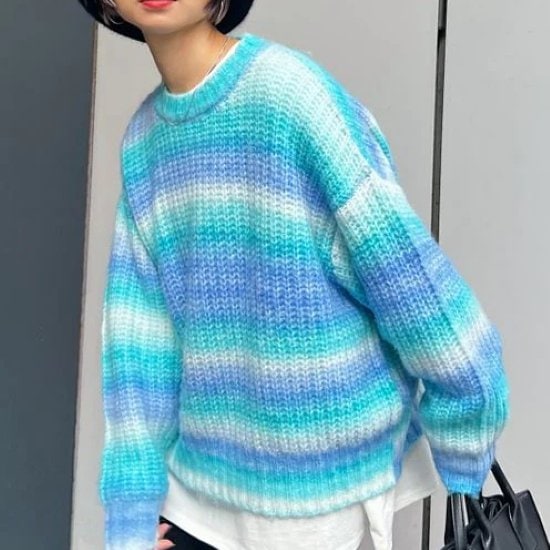 ニットセーター レディース ニット セーター ニットトップス カジュアル ラウンドネック グラデーション カジュアル お出かけ おしゃれ 長袖 プルオーバー ボーダー ニットセーター 女性 トップス
