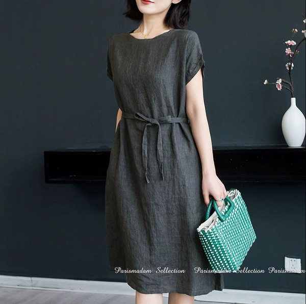 凄く人気がある 定番シンプルワンピース　２WAY　上品　ひざ丈　フレンチスリーブ大きいサイズ有りMからXXL【クリックポストで】