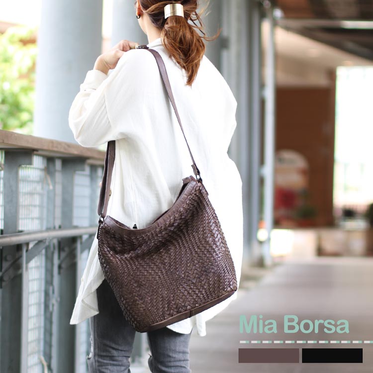[MiaBorsa]牛革レザーメッシュショルダーバッグ