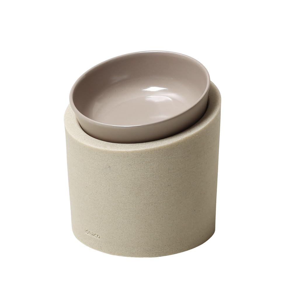 ideaco (イデアコ) ペットボウル 餌 入れ スタンド 傾斜 付き 犬 猫 食器 140ml Pet Feeder Food / High stone sand white ( ペットフィーダー