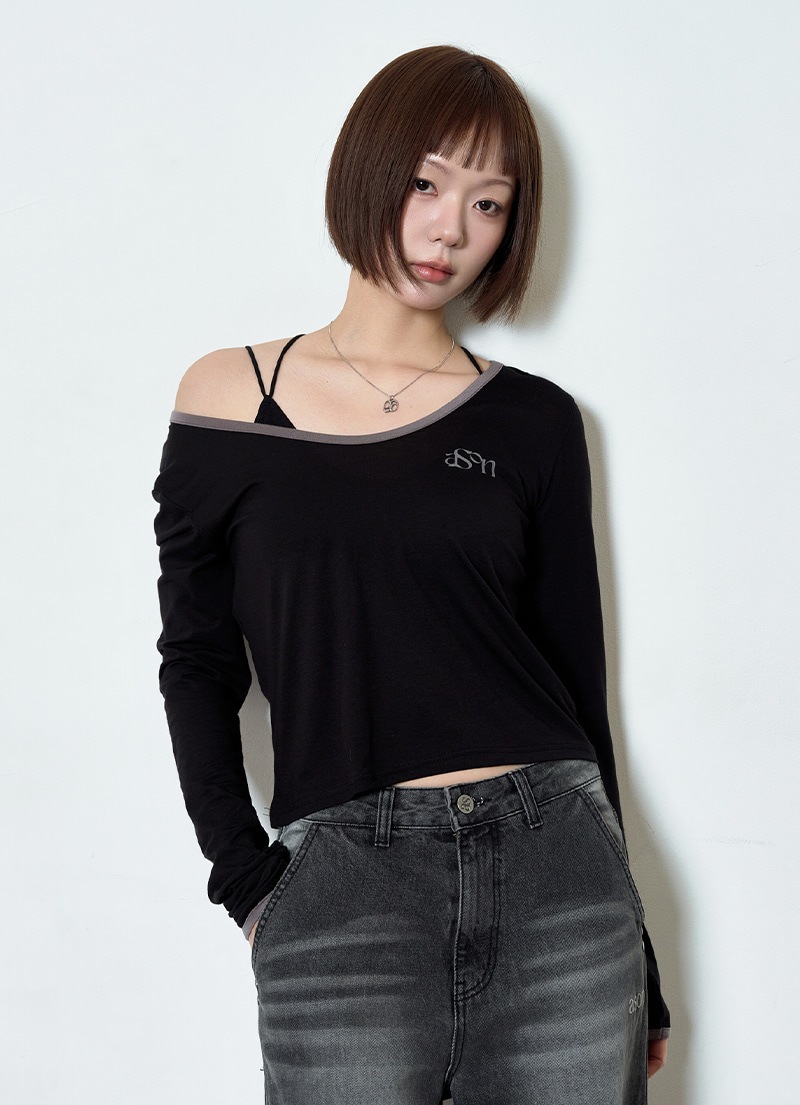 【AS"ON】 EVE RINGER TEE / BLACK 正規品
