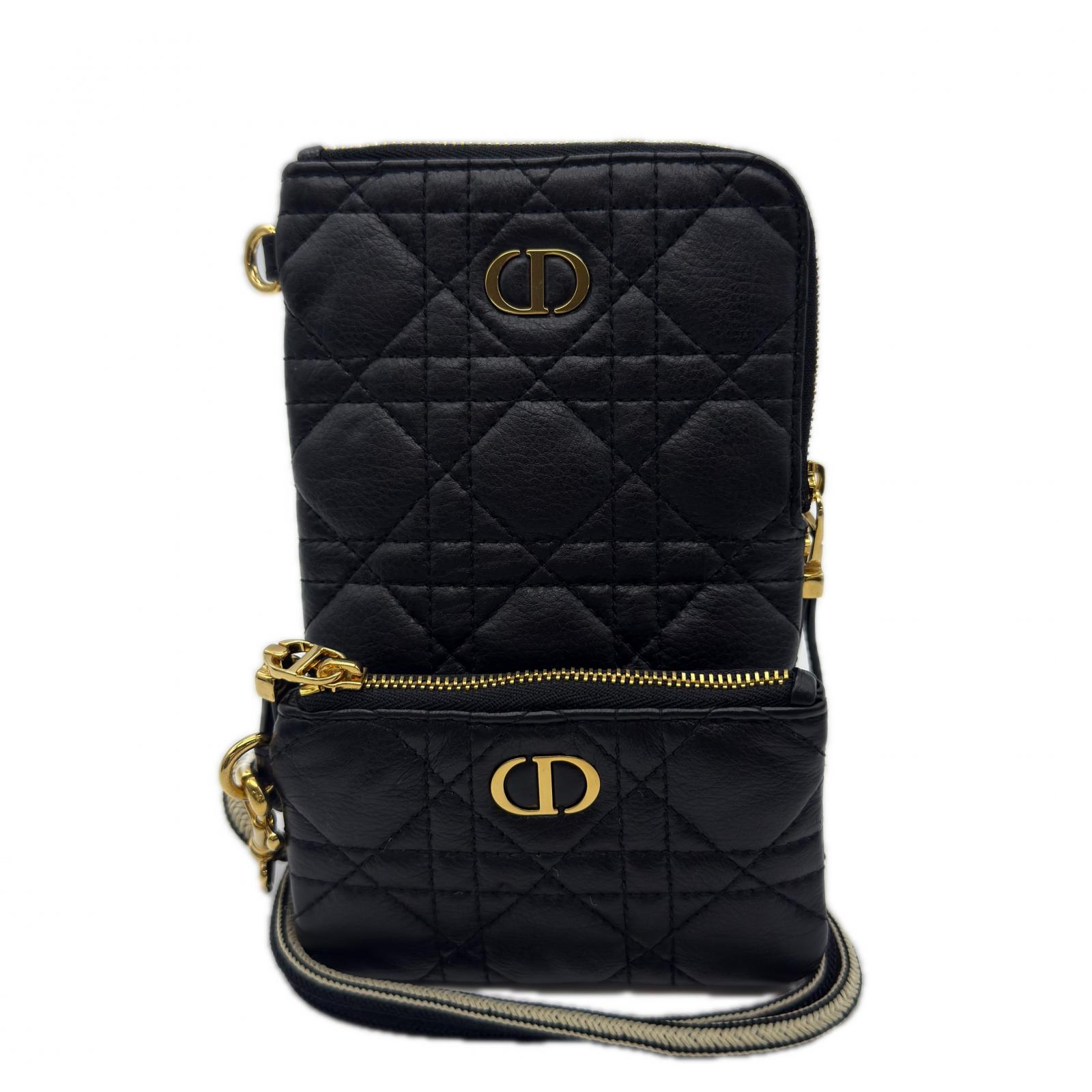 3日以内返品可 美品 ショルダーバッグ Dior カロ マルチファンクション カナージュ ポーチ ショルダーバッグ S5036UWHC ブラック ホワイト カーフレザー レディース