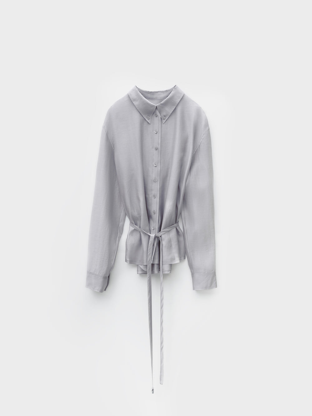 【LOW CLASSIC】 26SS SEE-THROUGH SHIRRED BACK BLOUSE : LIGHT GREY