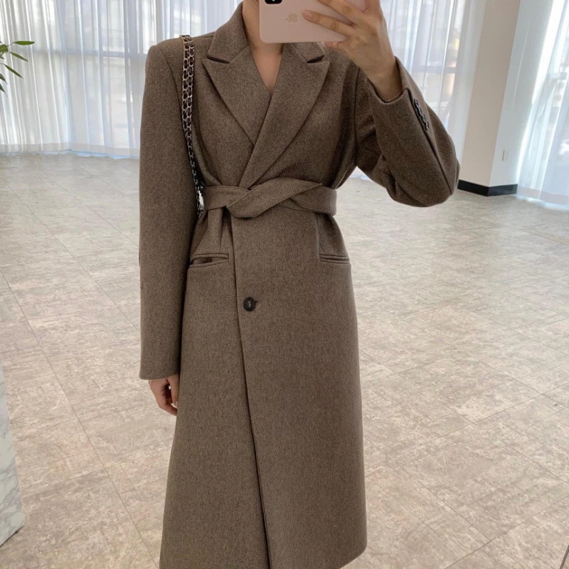 24新スタイル画像更新韓国フレンチスタイルウールレースアップコート