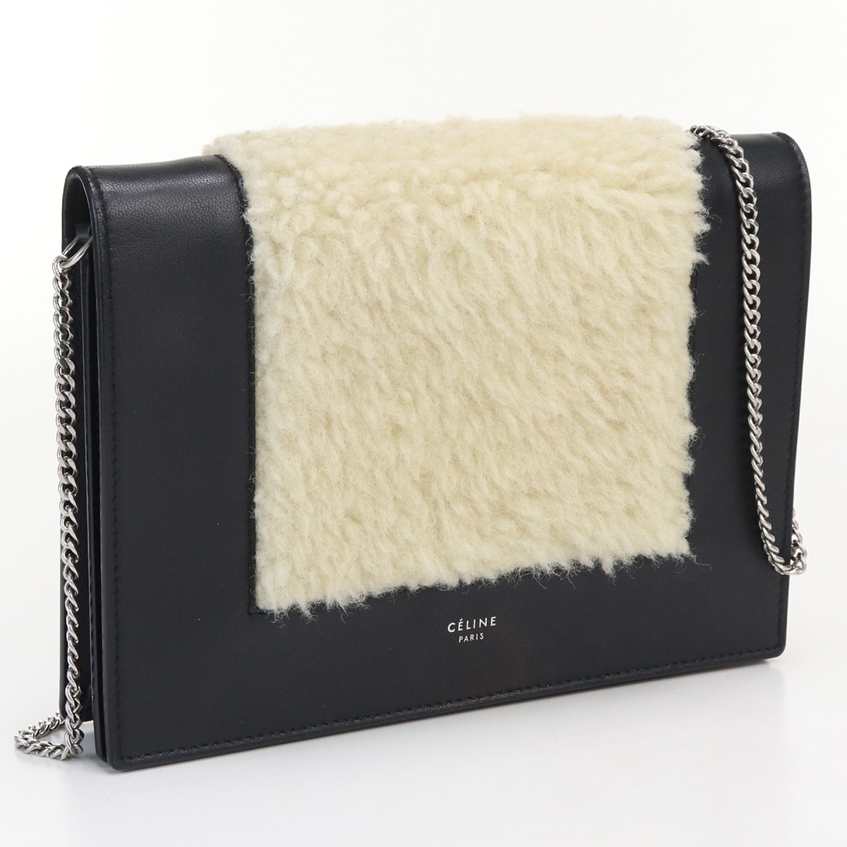 フレーム チェーンショルダー CE60240 クラッチバッグ レザー/フレーム チェーンショルダー ブラック【中古】 レディース