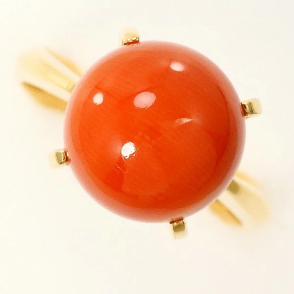 K18 18金 YG リング 指輪 10.5号 サンゴ カード鑑別書 ジュエリー 中古