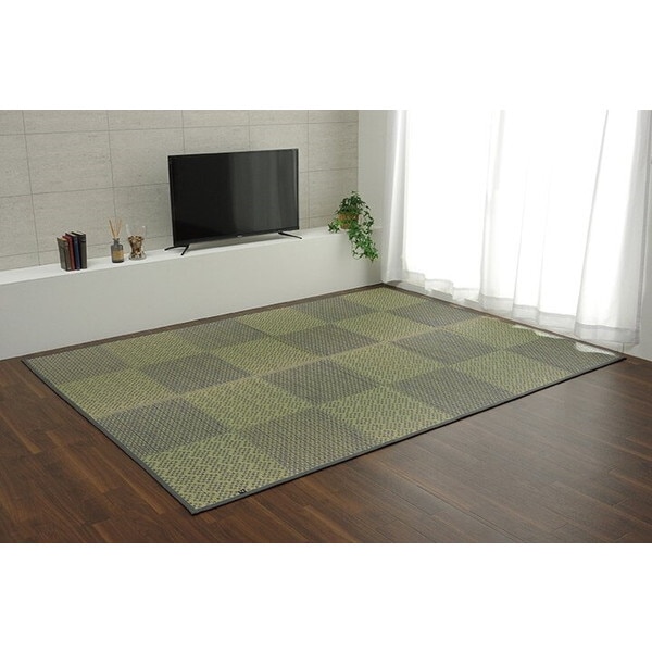 1051530133604 ラグ 純国産 日本製 小林製薬 持続性抗菌剤 KOBA-GUARD 制菌 抗菌防臭 夏 い草 市松 モダン 滑り止め 不織布 グレー 約191×191cm メーカー直送