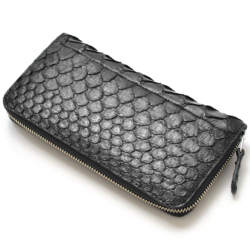 【新規OPEN】【期間限定セール】【激安】【新品未使用】 本パイソン革　大判ウロコ　シングルモデル　ラウンドロングウォレット　1671P　ブラック