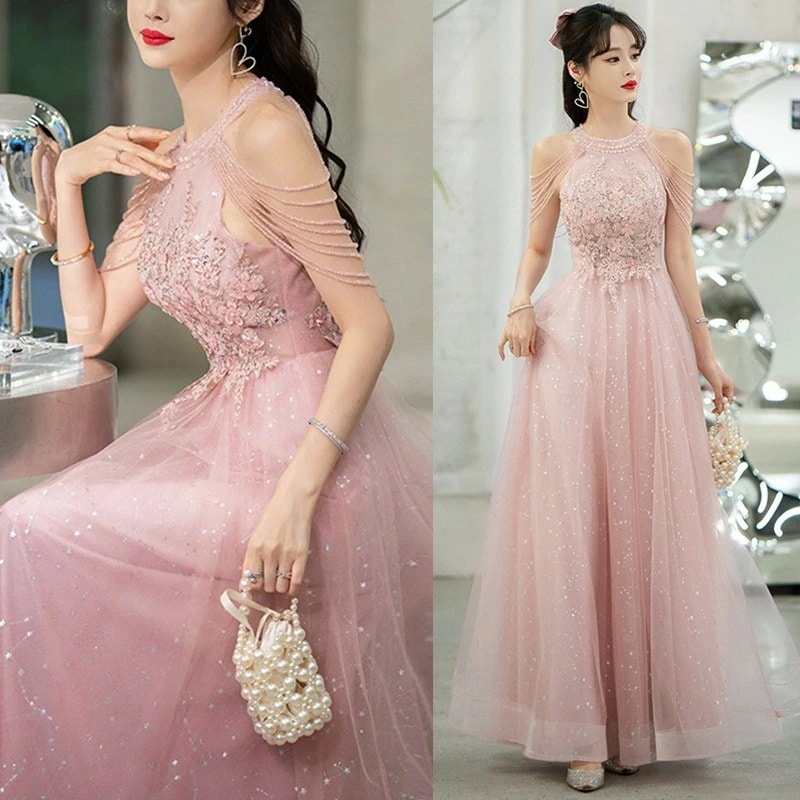 【カスタマイズ対応】ピンク イブニングドレス 結婚式 ウェディング パーティードレス ステージ 司会者 キャバ お姫様 お呼ばれ ドレス ノースリーブワンピース オーダーメイド30%までに制限 4,322円