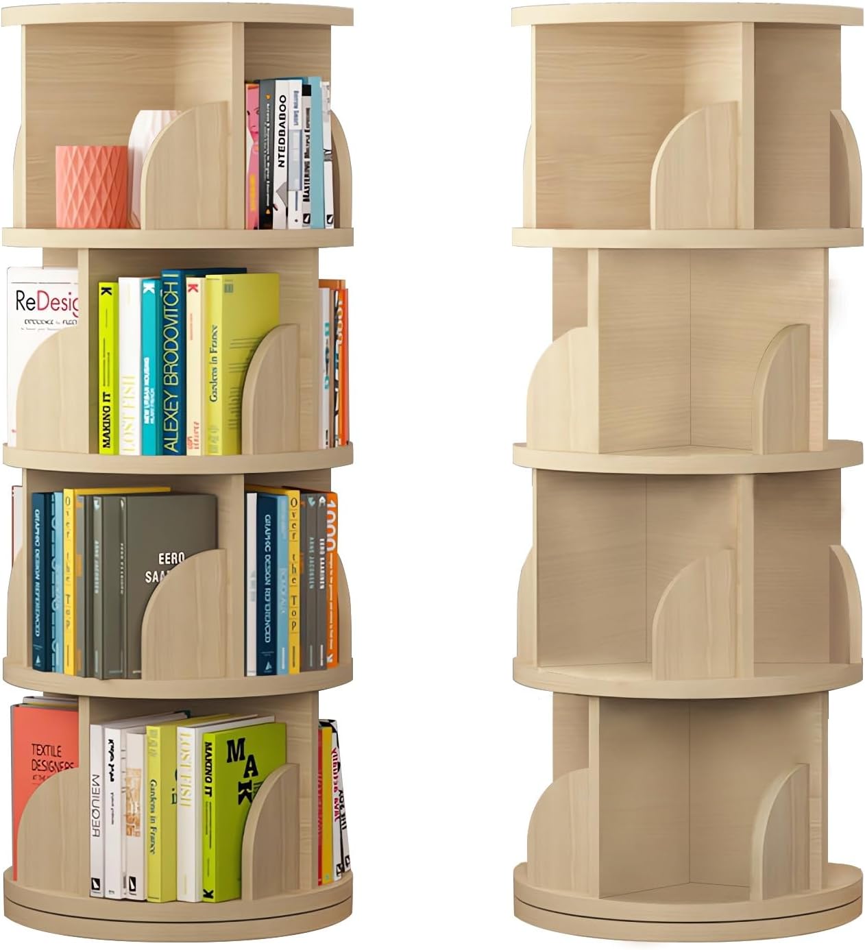 回転式本棚 直径46cm 4段 木目調 A4対応 省スペース収納