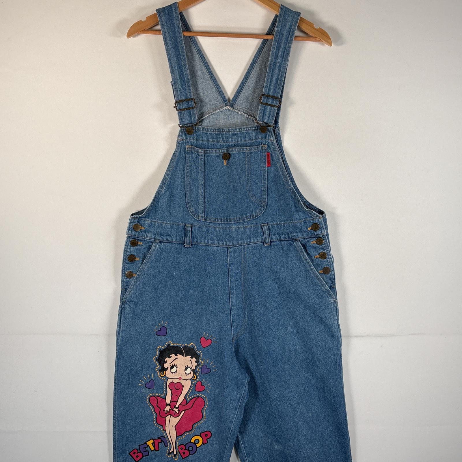 古着 90s/90年代 ベティブープ BETTY BOOP オーバーオール デニム ワーク ベティちゃん 大きいサイズ プリントデザイン キャラクター M ブルー系 レディース