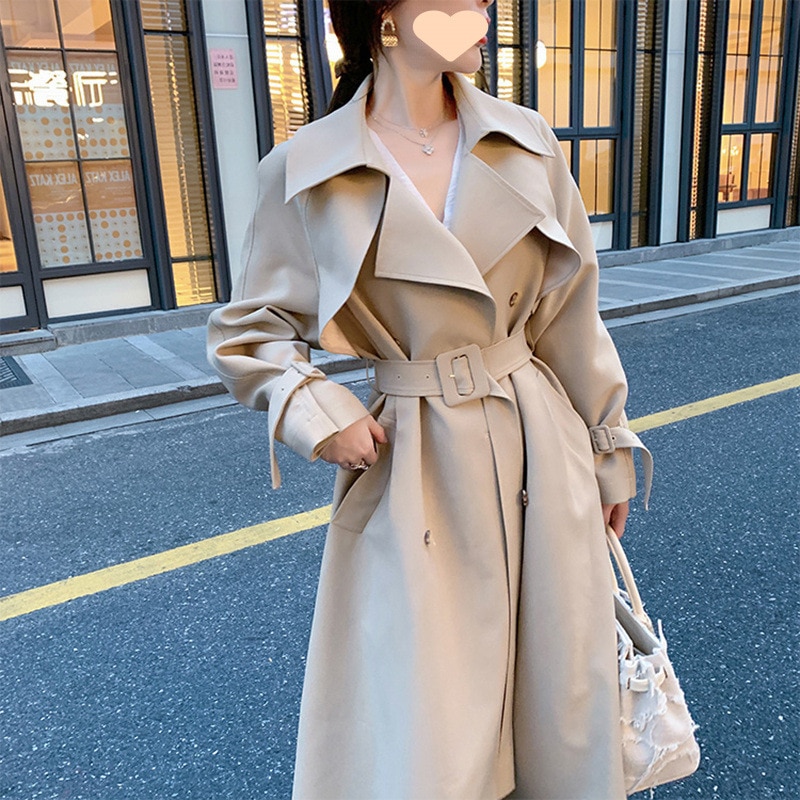 2025 春と秋の韓国スタイルの新しいミドル丈膝上ウインドブレーカー女性の人気の英国スタイルの小さなコートジャケット