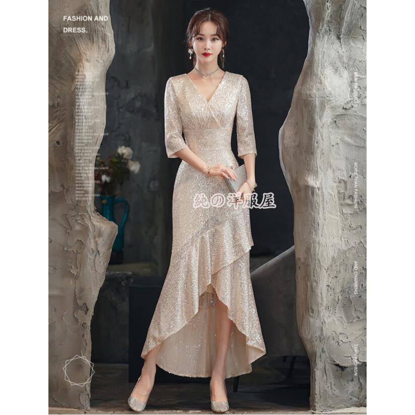 マーメイドドレス レディース スパンコールイブニングドレス きらきらワンピース 結婚式 発表会 演奏会 二次会 お呼ばれ 宴会 式 ドレスシャンパンドレス30%までに制限