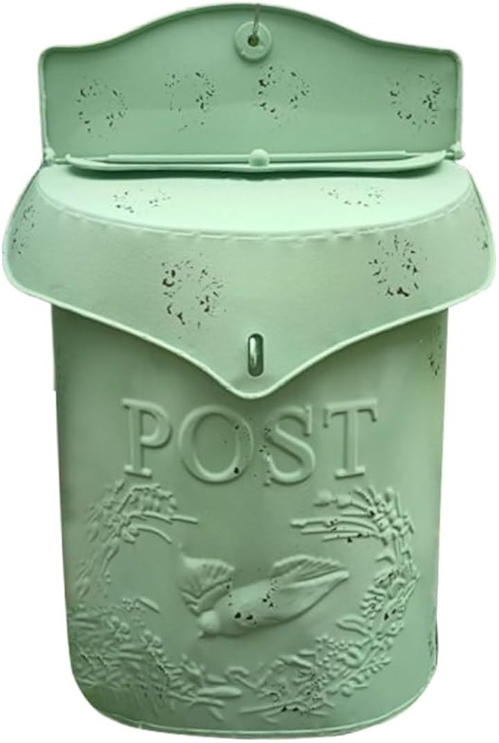 郵便屋 郵便受け 郵便ポスト 屋外 壁掛け メールボックス 玄関ポスト 薄型 防水 アンティーク ヴィンテージ(グリーン, 画像参照)