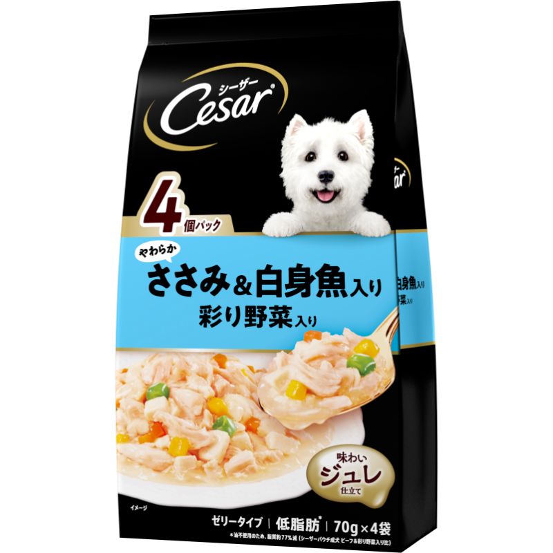 （まとめ買い）マース シーザー やわらかささみ＆白身魚入り 彩り野菜入り 70gx4袋 犬用フード [x12] 5,247円