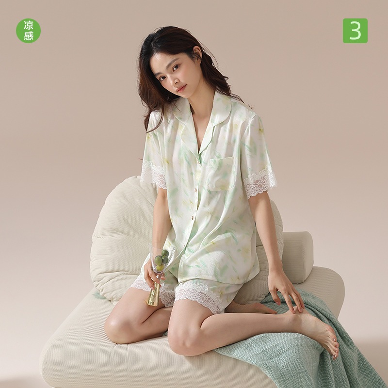 【氷雪シルク】春夏アイスシルクパジャマ レディース 薄手 涼しい 半袖 模擬シルク パジャマ ホームウェアセット