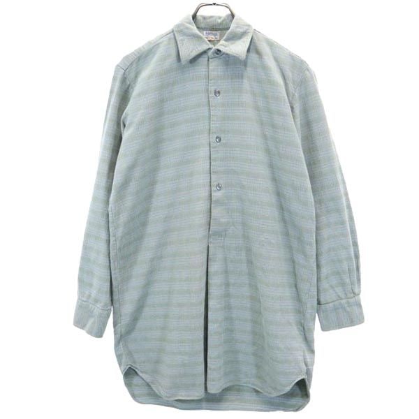 Ackermann 50s 60s グランパ ヴィンテージ チェック柄 長袖 ハーフボタン シャツ 38 青系 メンズ