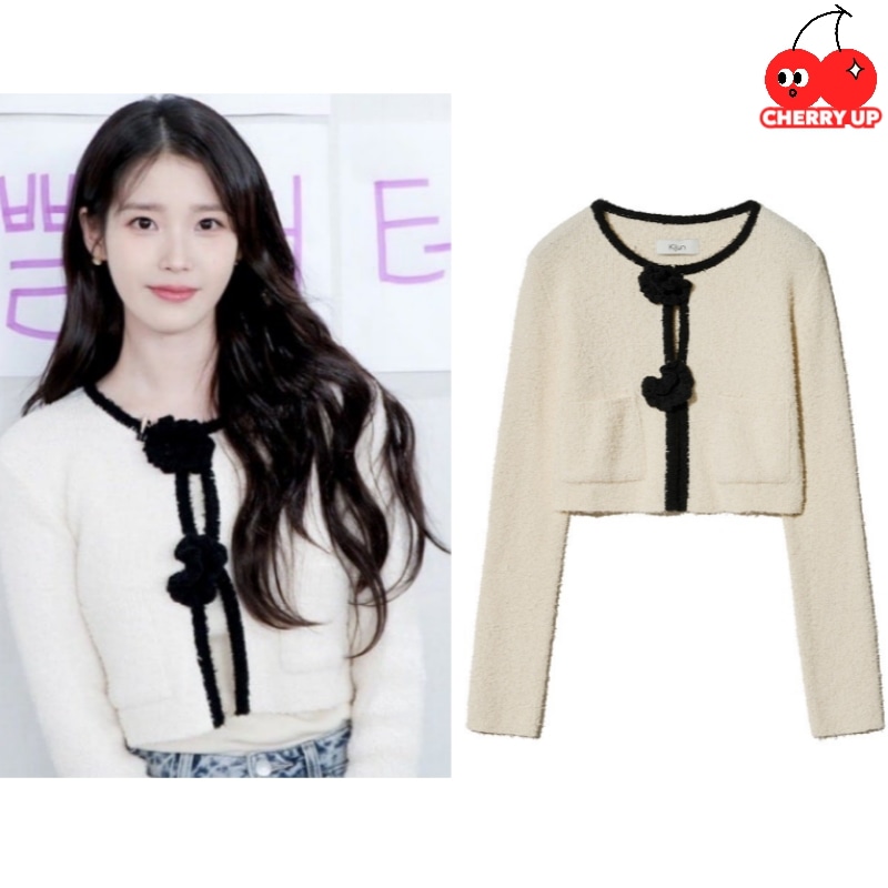 [IUアイユー 着用] Crochet Knit Jacket Ivory