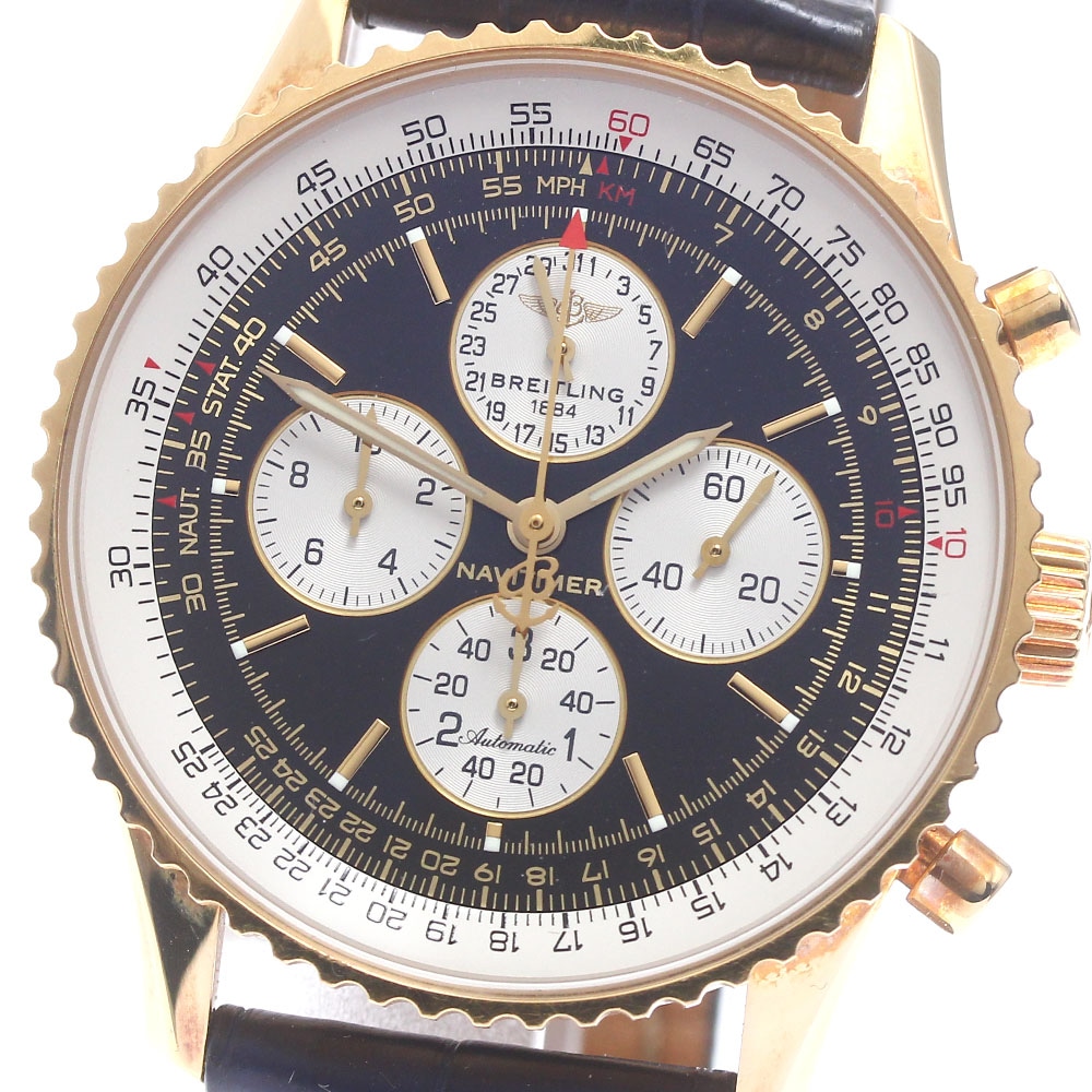 ブライトリング BREITLING K33340 ナビタイマー キャトル K18YG クロノグラフ 自動巻き メンズ 箱付き_879916【中古】