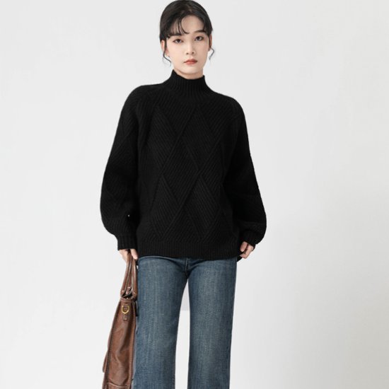 ニットトップス レディース セーター トップス ニット ハイネック 長袖 ダイアモンドパターン カジュアル お出掛け おしゃれ プルオーバー 秋冬 ニットトップス レディース セーター 女性