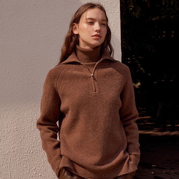 half zip up カシミアニット ニットフルオーバー セーター ラウンドニット