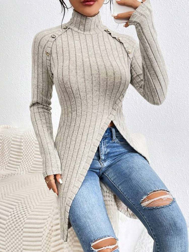 ニットワンピース S-XL 開叉ワンピース 春秋 ロング丈 長袖 無地 ケーブルニット ラウンドネック