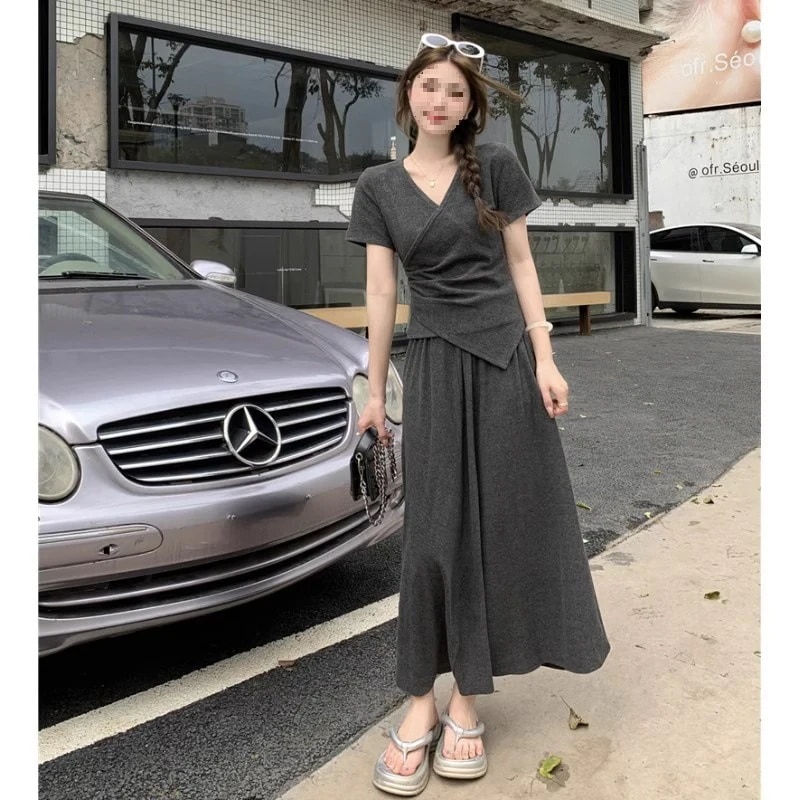 【超お得1つ買うと10個もらえる】メガ割ワンピース 夏の準備 女性 夏 半袖 Tシャツ 半身 スカート 気質 ツーピーススーツ