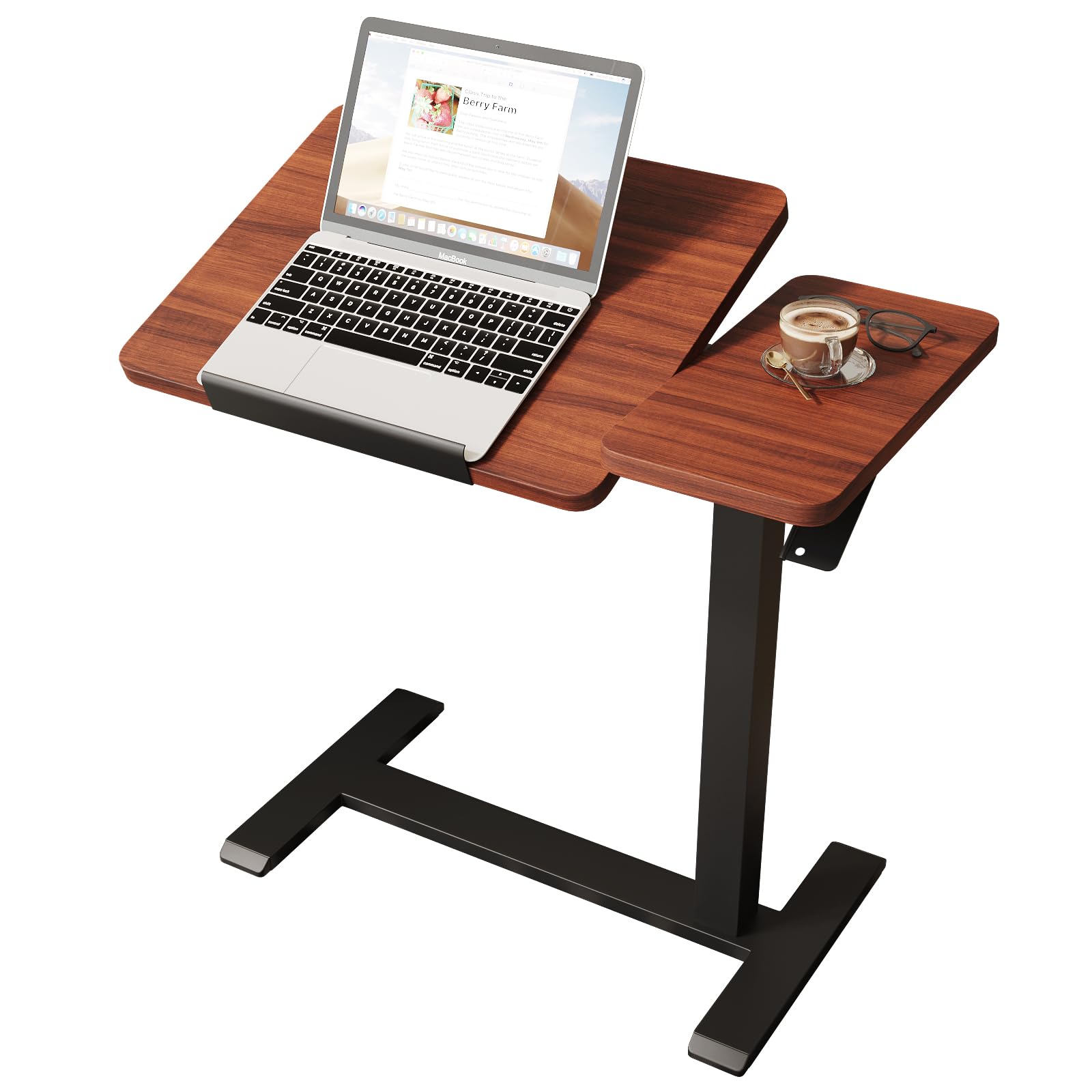 昇降式サイドテーブル スタンディングデスク 昇降式デスク ベッドテーブル 介護 左側が 0-60 回転可能 省スペース 傾斜可能 ノート PC 用 66-104cm 高さ調整 キャスター付き 机面の長