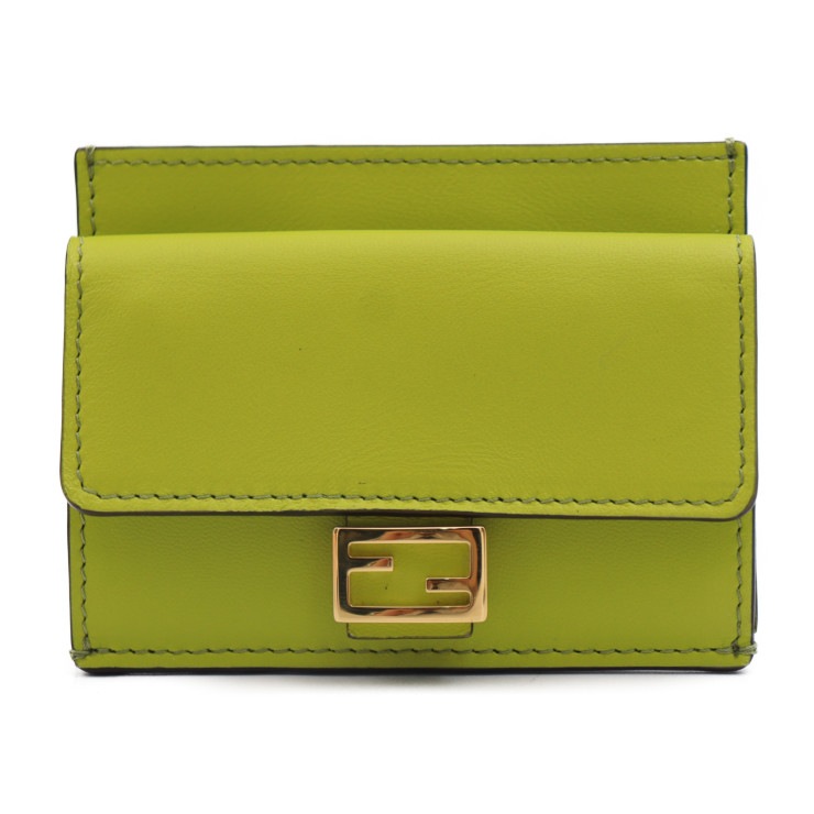 超美品 FENDI フェンディ カードケース 8M0423 バゲット カードホルダー ナッパレザー グリーン系 ゴールド金具 FFロゴ 名刺入れ 本物保証 中古