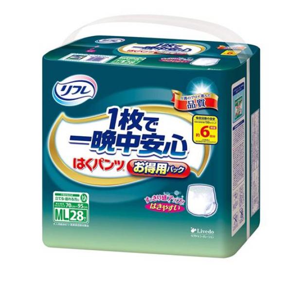 リフレ はくパンツ 1枚で一晩中安心 MLサイズ 28枚入 (お得用パック) 5,151円