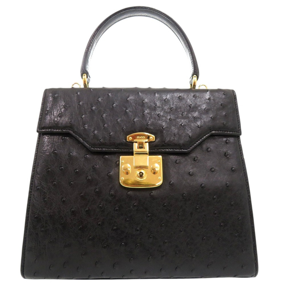 美品 レディロック オーストリッチ 0000260253 ハンドバッグ オーストリッチ/オーストリッチ ブラック 0343【中古】 レディース