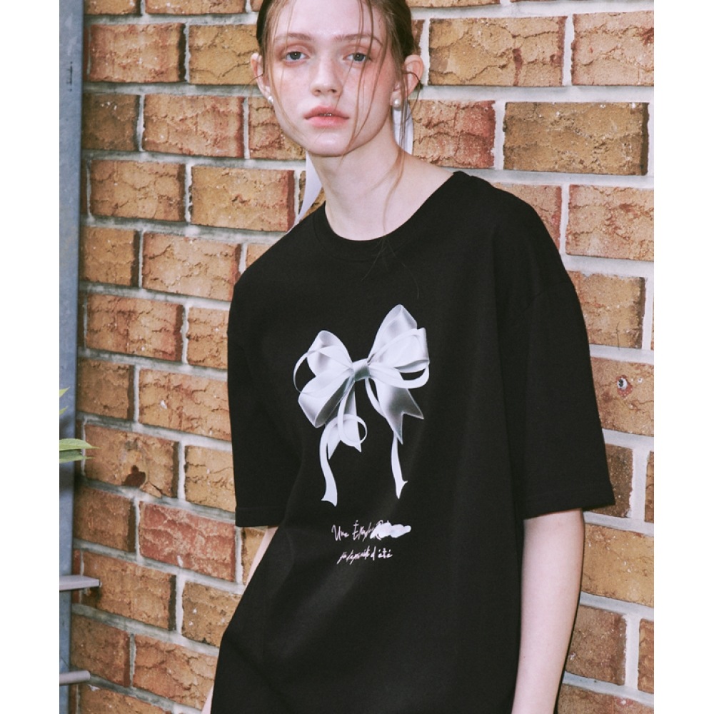 RONRON 5/26 배송 ダブルリボンオーバーフィットTシャツ ブラック