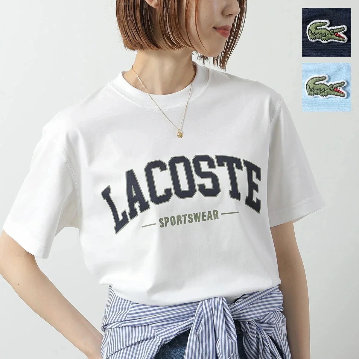 LACOSTE ラコステ Tシャツ TH6565 レディース 半袖 カットソー コットン クルーネック ワニ ロゴ 刺繍 ロゴT カラー3色