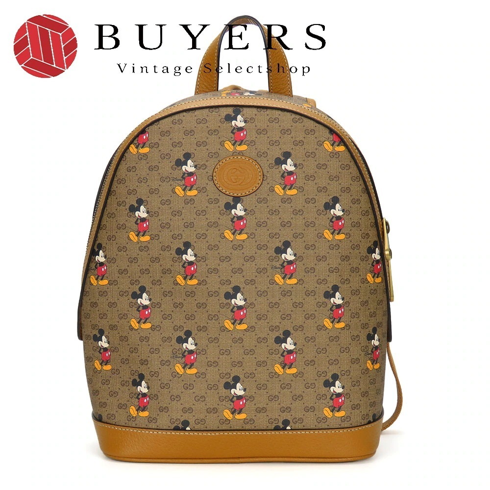 中古 リュック・デイパック スモールバックパック 552884 GGスプリームキャンバス ブラウン キャメル ゴールド金具 ミッキーマウス グッチ×ディズニー おしゃれ レディース 女性 87,725円