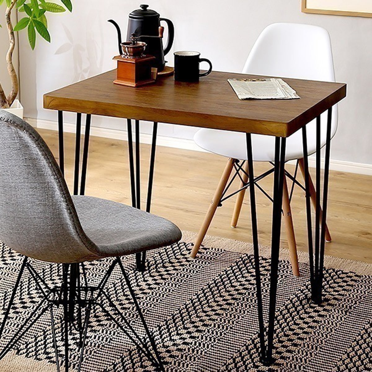 インテリア ヴィンテージテーブル スチール脚 オシャレ コンパクト 75cm幅 木目 カフェ PC