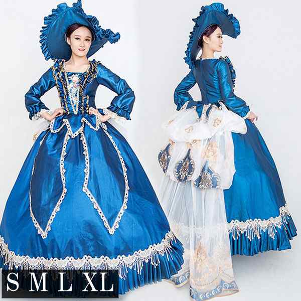 ロングドレス レディース 貴族ドレス レディース お姫様ドレス レディース ドレス レディース アンティーク 中世ヨーロッパ ボリューム袖 レース スクエアネック 刺繍 豪華 ゴージャス