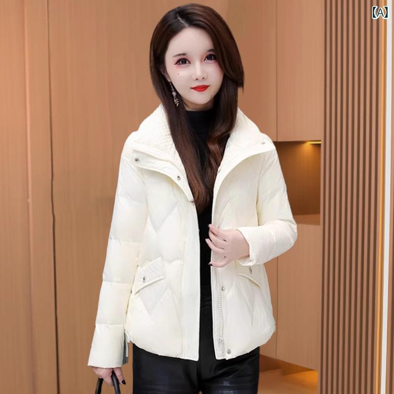 ジャケット 冬服 レディース ショート丈 羽毛 防寒対策 暖かい 豪華感 エレガント シンプル スタイリッシュ おしゃれ かわいい モノクロ 普段使い ダウンジャケット