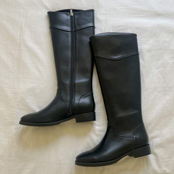ロングブーツ ジョッキーブーツ サイドジップ フラット レディース ぺたんこ ペタンコ 黒 ブラック 歩きやすい カジュアル シンプル 靴 婦人靴 韓国