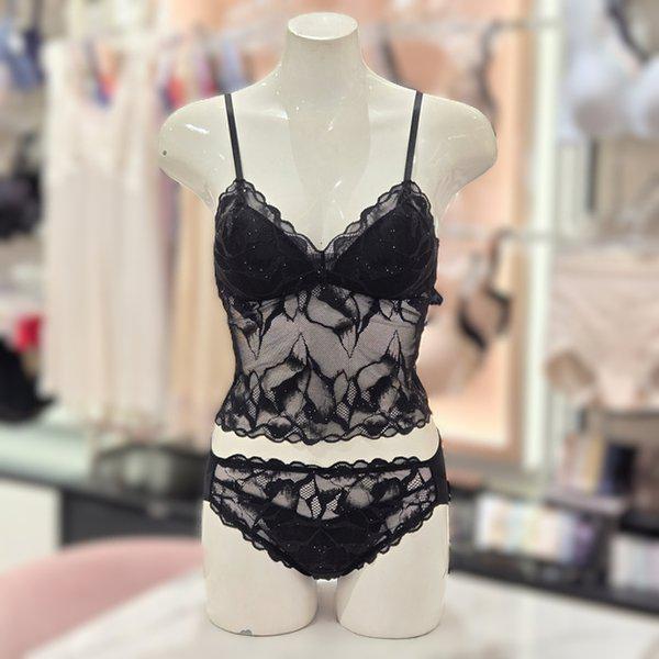 全体レース トップ ブラレット ハムパンティー セット BR0840ABP0840P-BK