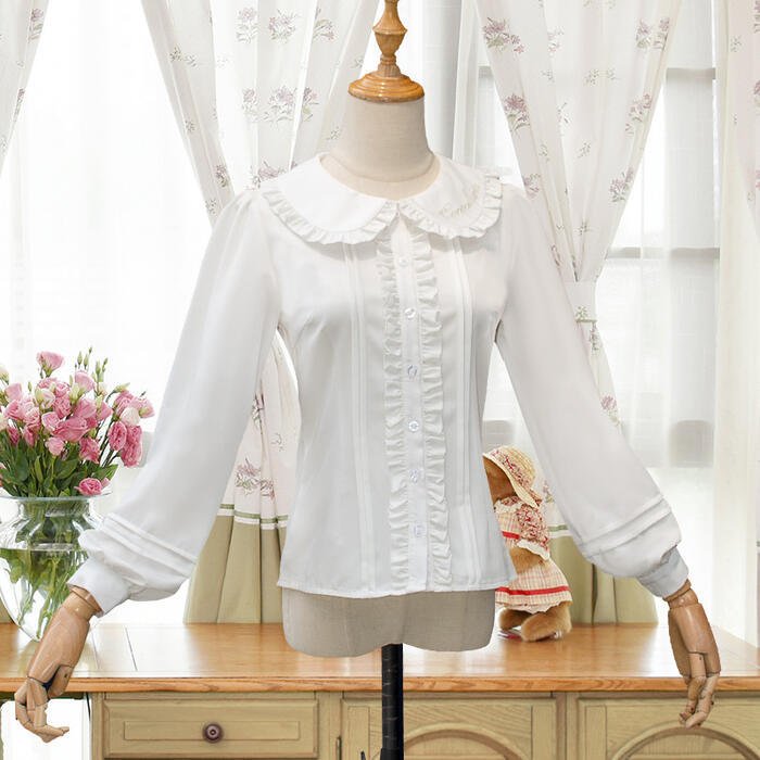 長袖 ブラウス 可愛い フリル ゆめかわいい S M L 清楚 ロリィタ ホワイト XL ゆめかわいい 通年 レース 丸襟