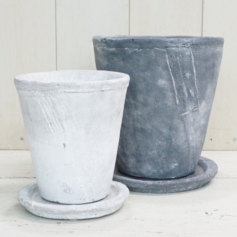 植木鉢 おしゃれ セメント アンティーク ロゼッタラウンド L (B/W) 22cm 7号 穴あり 室内 観葉植物向け